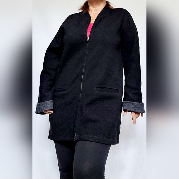 Nomadic Traders Women's 98%Wool Jacket Cardigan Zip Black Stand Collar XL - Picture 15 of 16